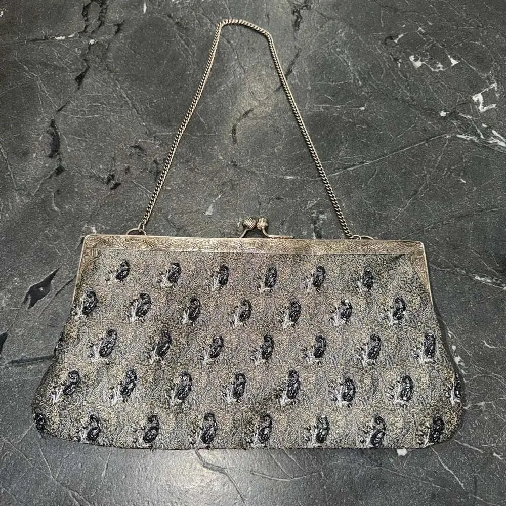 Christiana Vintage Beaded Evening Bag with Antiqued Silver Hardware